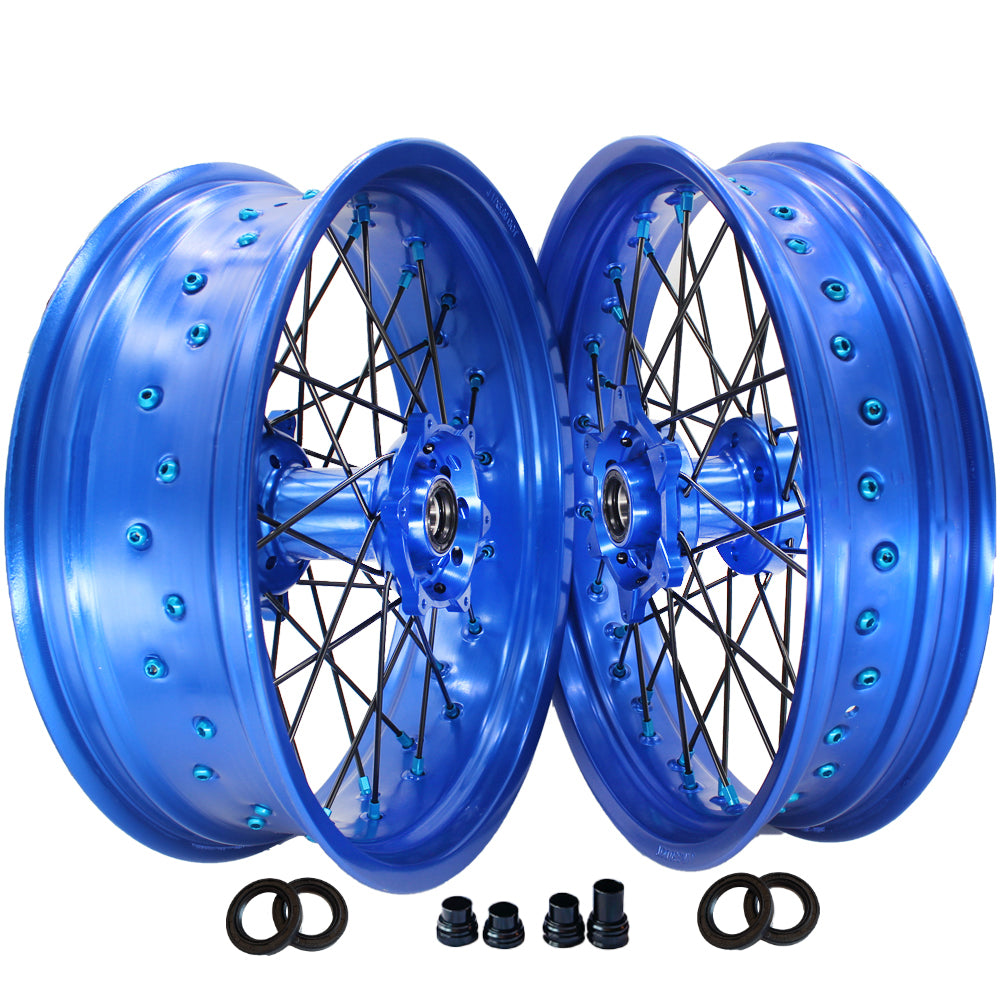 Customizable 17 Inch 36 Spoke Blue Rim Supermoto Wheels for KTM EXC XCW 125-530 2003-2023