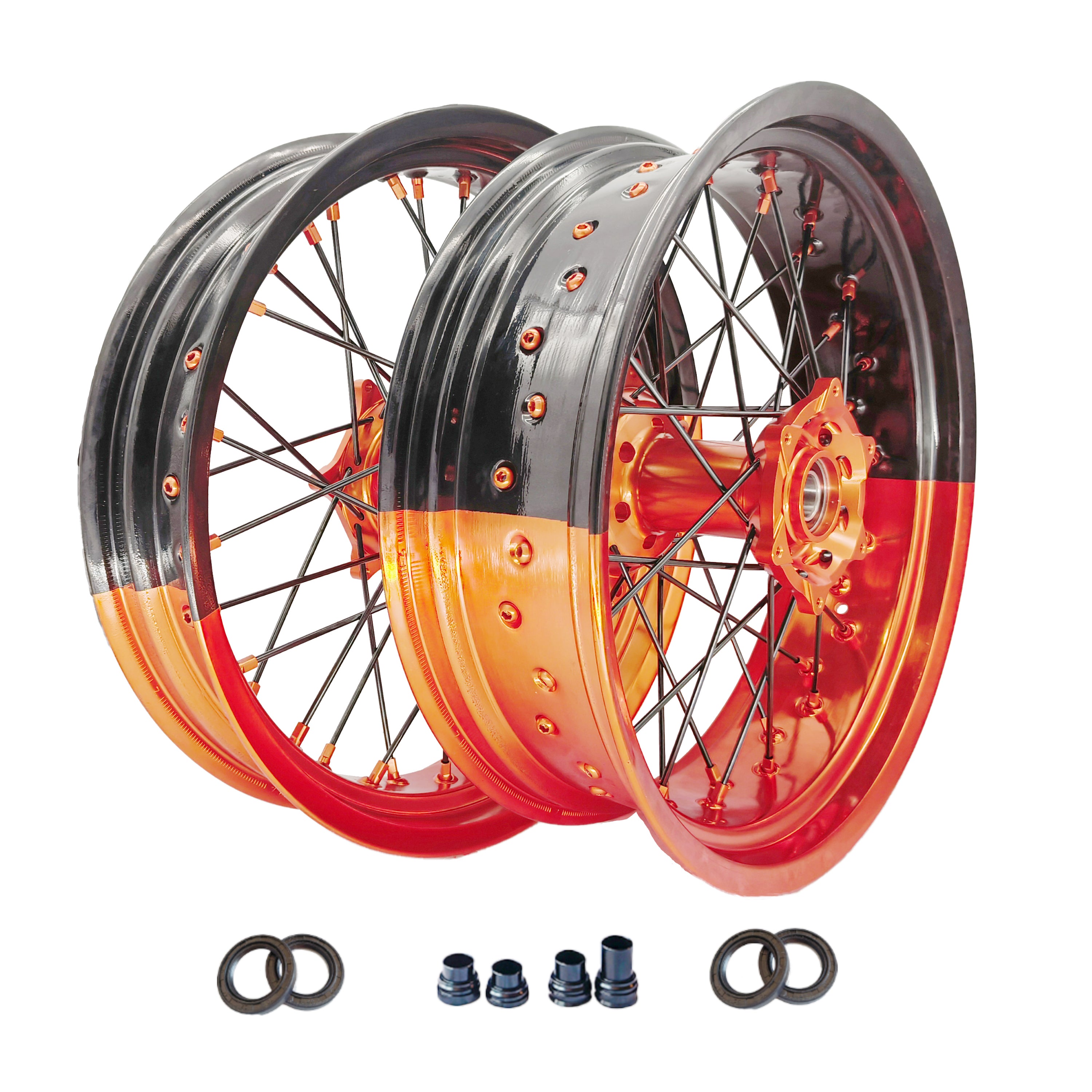 Customizable 17 Inch 36 Spoke Black Orange Bicolor Rim Supermoto Wheels for KTM SXF SX 125-530 2003-2023