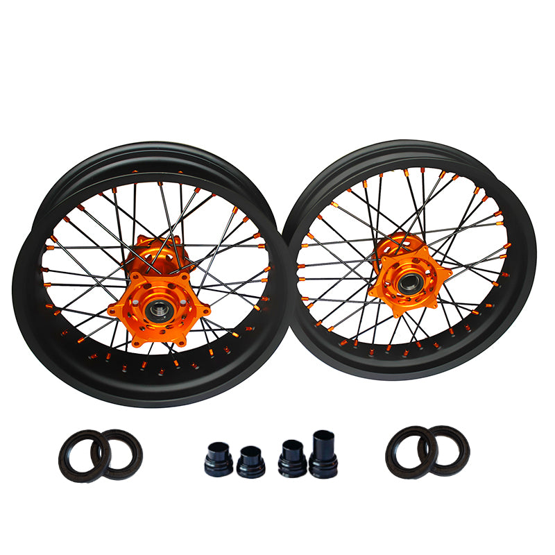 Customizable 17 Inch 36 Spoke Mate Black Rim Supermoto Wheels for KTM EXC XCW 125-530 2003-2023