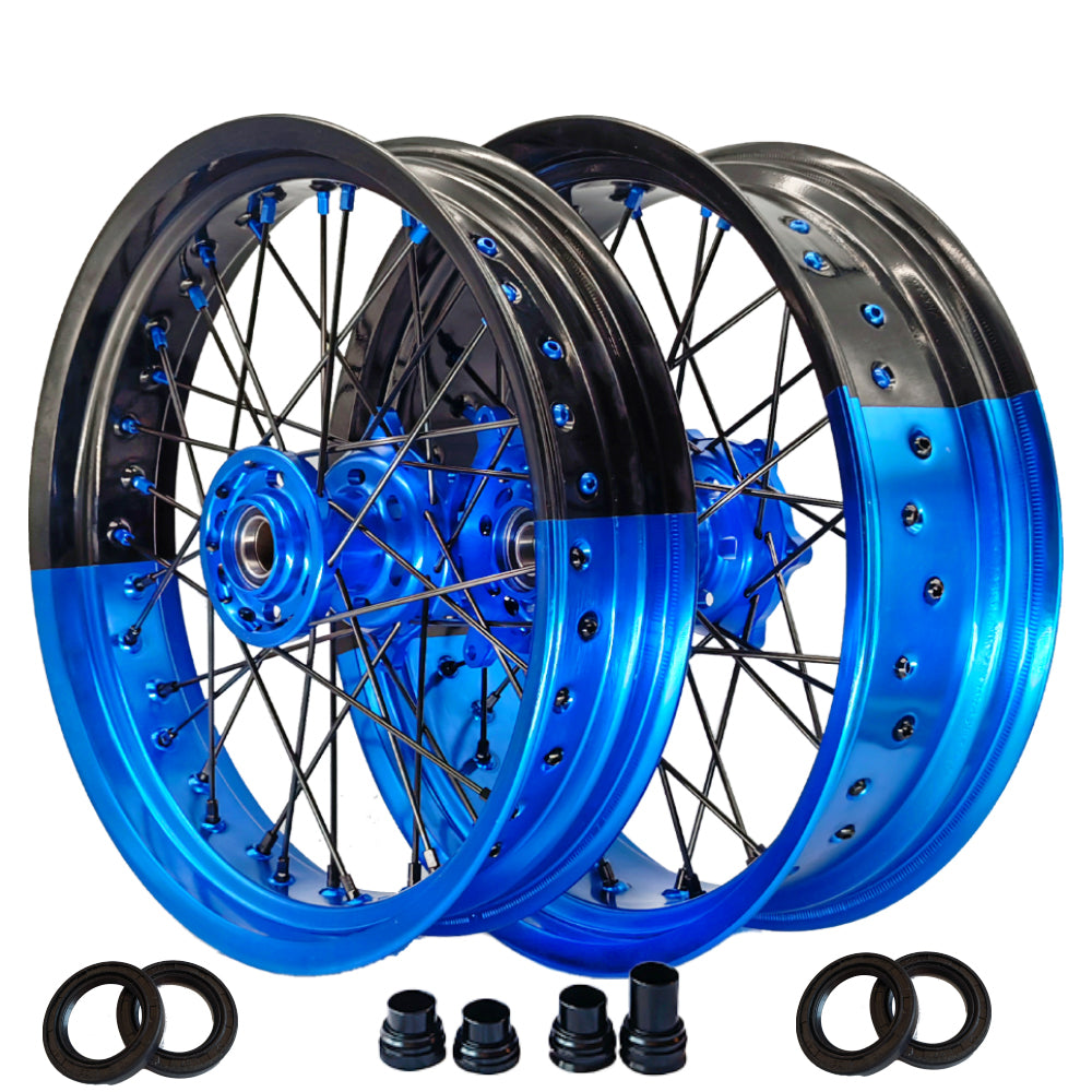 Customizable 17 Inch 36 Spoke Black And Blue Bicolor Rim Supermoto Whe ...