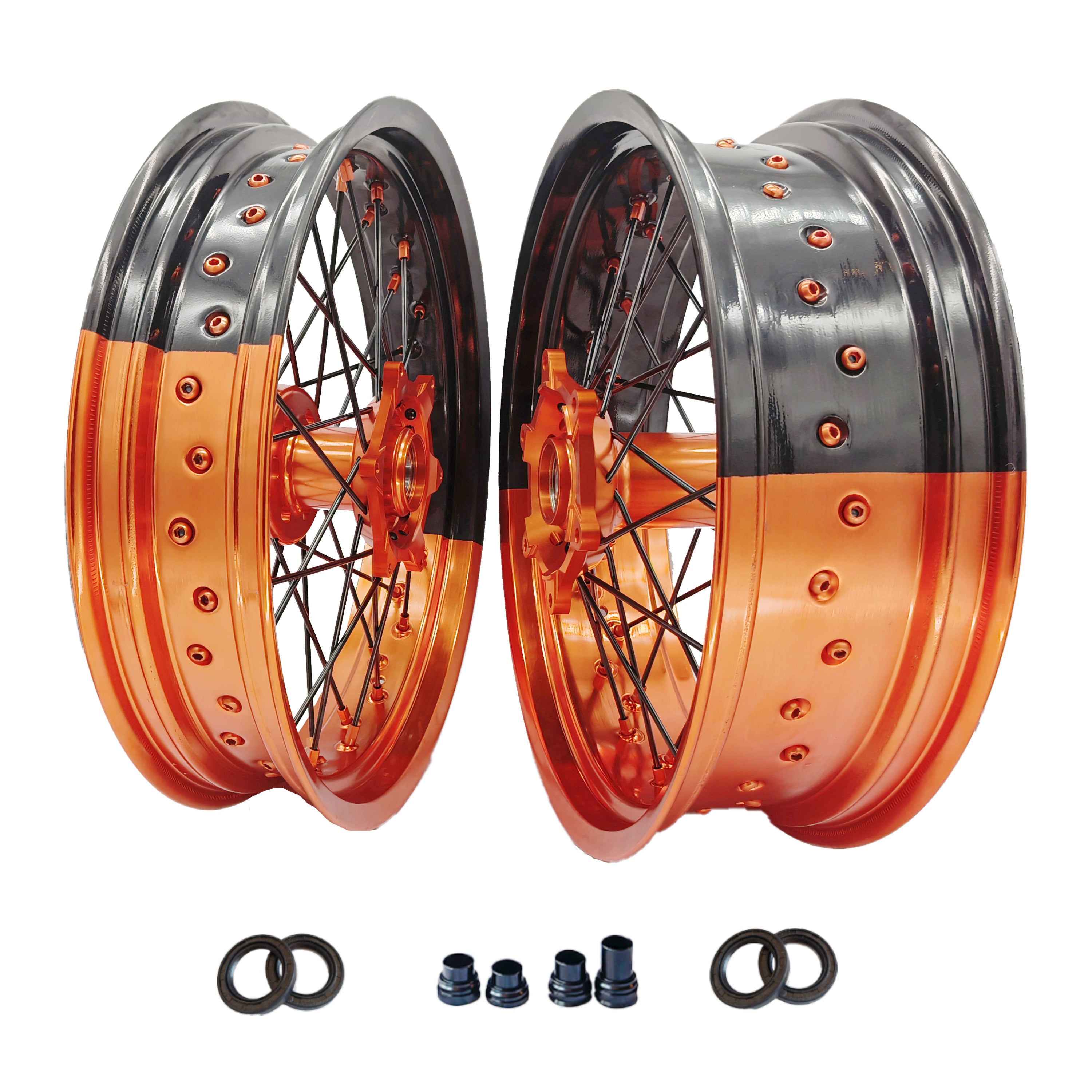 Customizable 17 Inch 36 Spoke Black Orange Bicolor Rim Supermoto Wheels for KTM SXF SX 125-530 2003-2023