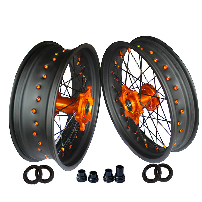 Customizable 17 Inch 36 Spoke Mate Black Rim Supermoto Wheels for KTM EXC XCW 125-530 2003-2023