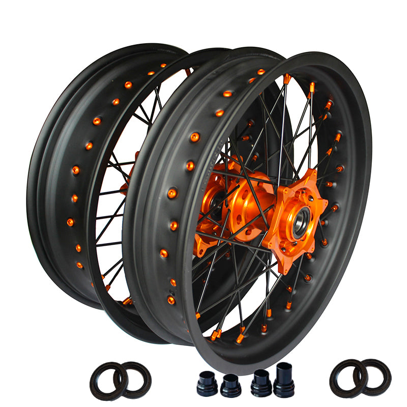 Customizable 17 Inch 36 Spoke Mate Black Rim Supermoto Wheels for KTM EXC XCW 125-530 2003-2023