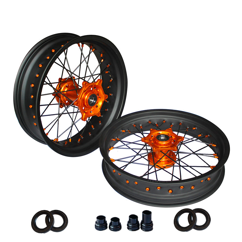 Customizable 17 Inch 36 Spoke Mate Black Rim Supermoto Wheels for KTM EXC XCW 125-530 2003-2023