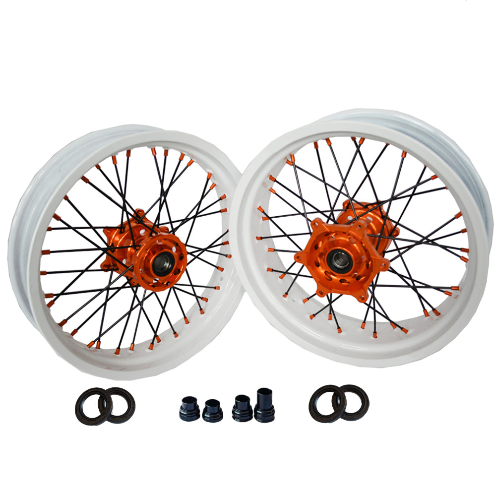 Customizable 17 Inch 36 Spoke White Rim Supermotard Wheels Supermoto Wheels For KTM EXC XCW 125-530 2003-2023