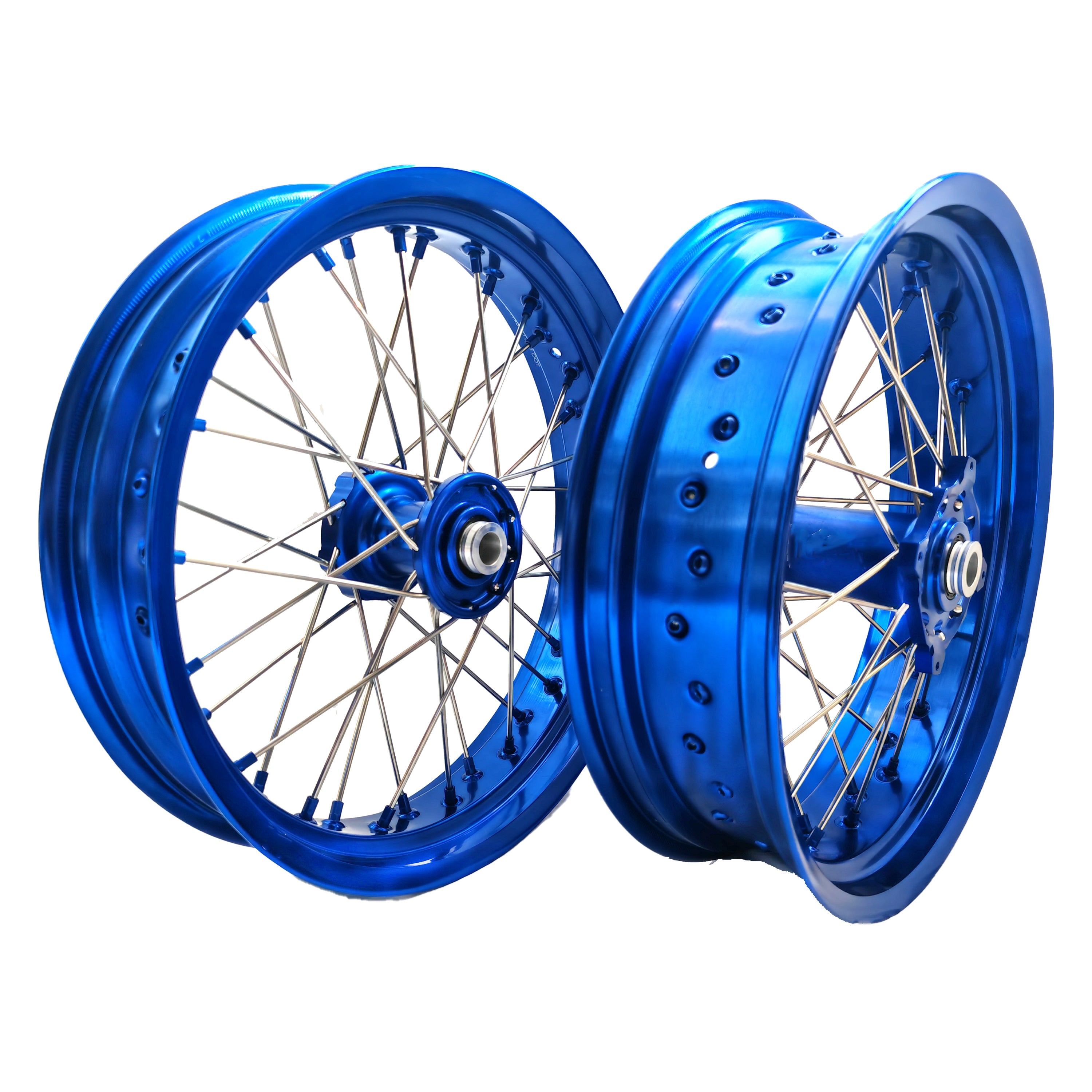 Customizable 17 Inch 36 Spoke Blue Rim Blue Hub Supermotard Wheels Supermoto Wheels for TM EN MX SMR 125-300