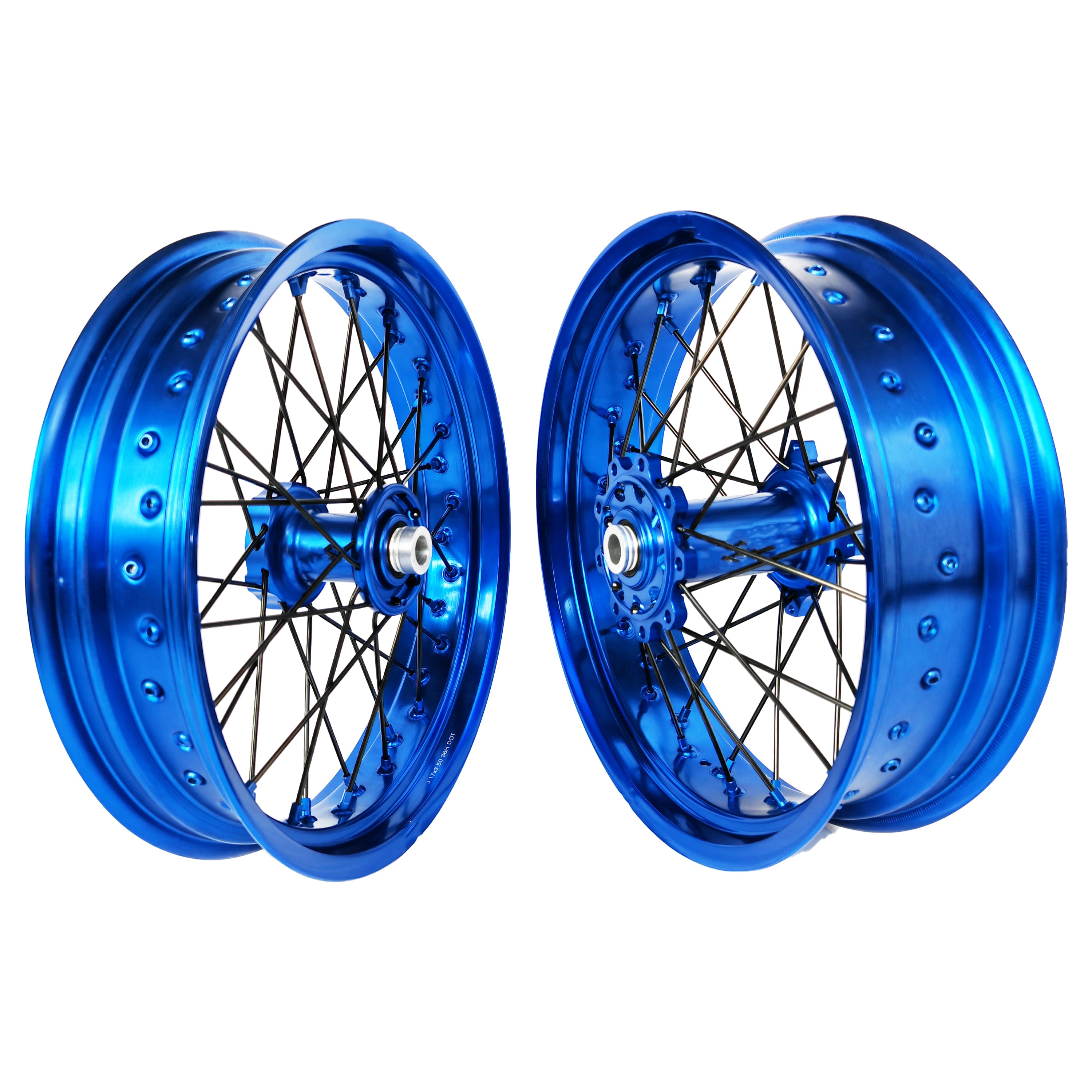 Customizable 17 Inch 36 Spoke Blue Rim Blue Hub Supermotard Wheels Supermoto Wheels for TM EN MX SMR 125-300