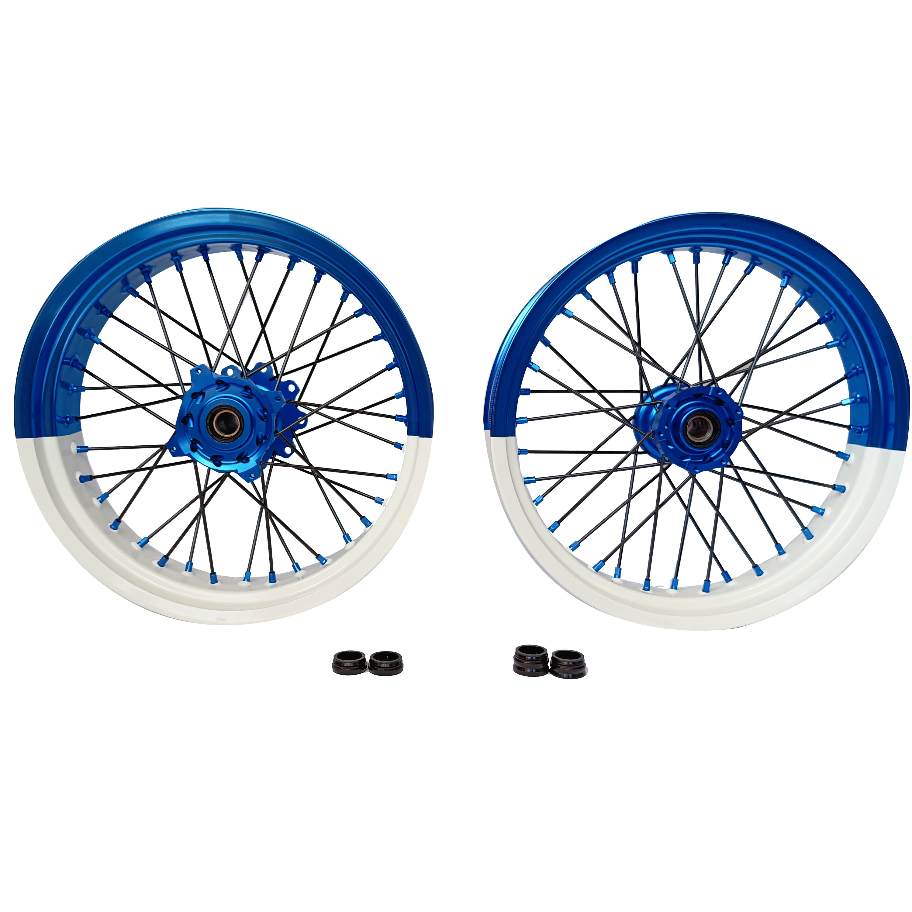 Customizable 17 Inch 36 Spoke Blue And White Bicolor  Rim Blue Hub Motard Wheels  Supermoto Wheels for TM EN MX SMR 125-300