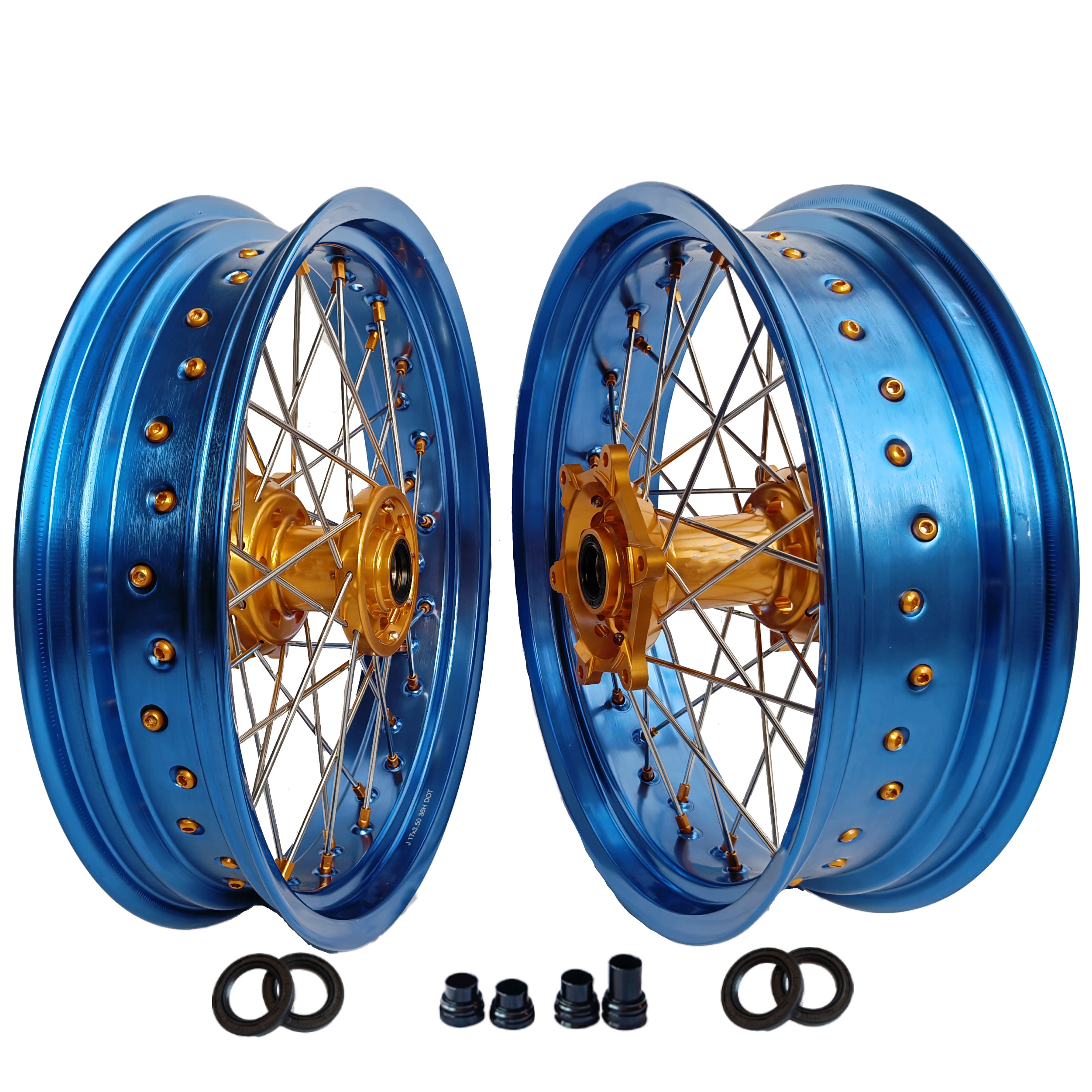 Customizable 17 Inch 36 Spoke Blue Rim SM Supermoto Wheels for YAMAHA WR 250F 2001-2023 WR 450F 2003-2023