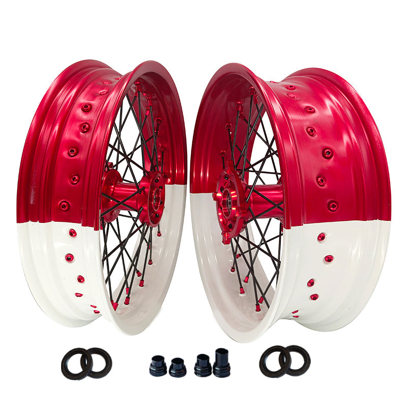 Customizable 17 Inch 36 Spoke White And Red Bicolor Rim SM Supermoto Wheels for HONDA CRF 250L 2013-2020 CRF 300L 2021-2022