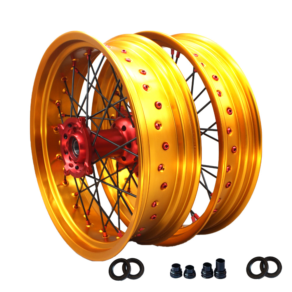 Customizable 17 Inch 36 Spoke Gold Rim SM Supermoto Wheels for HONDA CRF 250R 2004-2024 CRF 450R  2002-2024