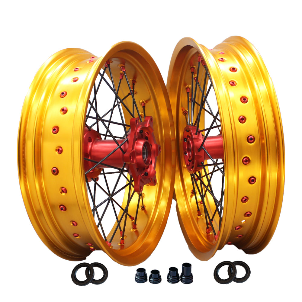 Customizable 17 Inch 36 Spoke Gold Rim SM Supermoto Wheels for HONDA CRF 250R 2004-2024 CRF 450R  2002-2024