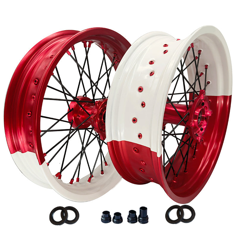 Customizable 17 Inch 36 Spoke White And Red Bicolor Rim SM Supermoto Wheels for HONDA CRF 250L 2013-2020 CRF 300L 2021-2022