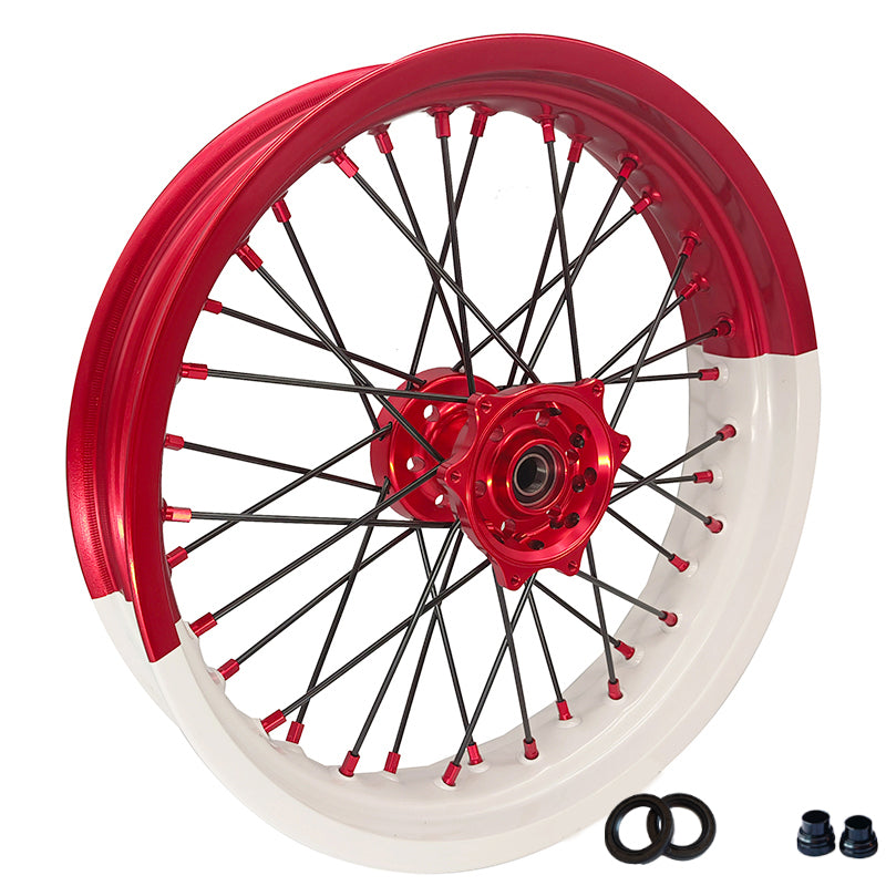 Customizable 17 Inch 36 Spoke White And Red Bicolor Rim SM Supermoto Wheels for HONDA CRF 250R 2004-2024 CRF 450R 2002-2024