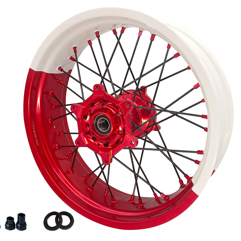 Customizable 17 Inch 36 Spoke White And Red Bicolor Rim SM Supermoto Wheels for HONDA CRF 250R 2004-2024 CRF 450R 2002-2024