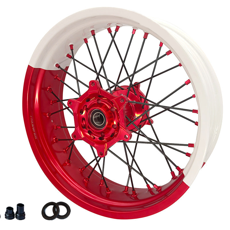 Customizable 17 Inch 36 Spoke White And Red Bicolor Rim SM Supermoto Wheels for HONDA CRF 250L 2013-2020 CRF 300L 2021-2022