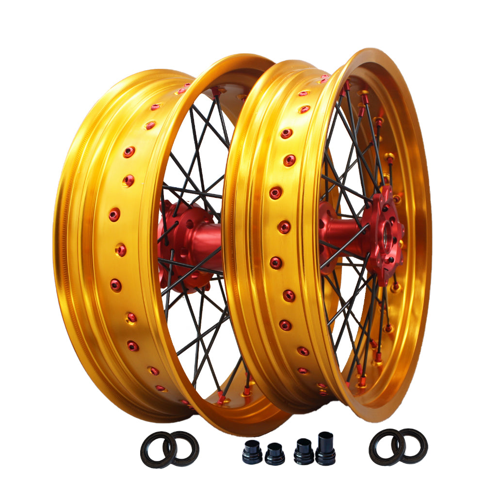 Customizable 17 Inch 36 Spoke Gold Rim SM Supermoto Wheels for HONDA CRF 250R 2004-2024 CRF 450R  2002-2024